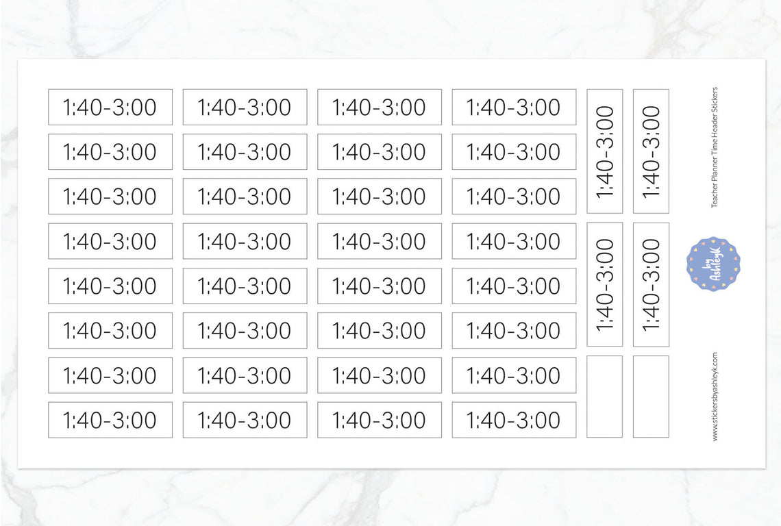 Teacher Planner Time Header Planner Stickers - 1:40~3:00