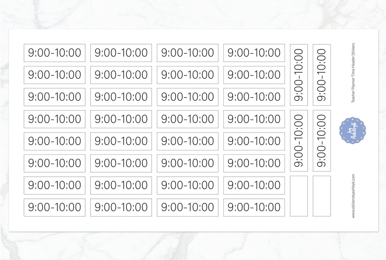 Teacher Planner Time Header Planner Stickers - 9:00~10:00