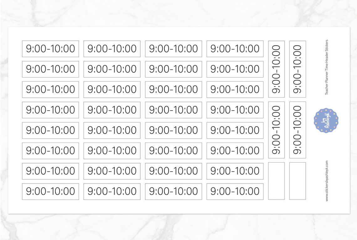 Teacher Planner Time Header Planner Stickers - 9:00~10:00