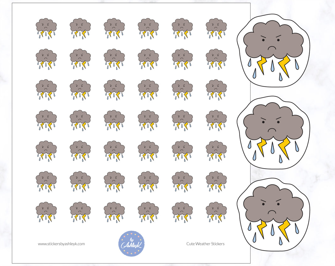 Thunder Storm Cute Weather Planner Stickers 