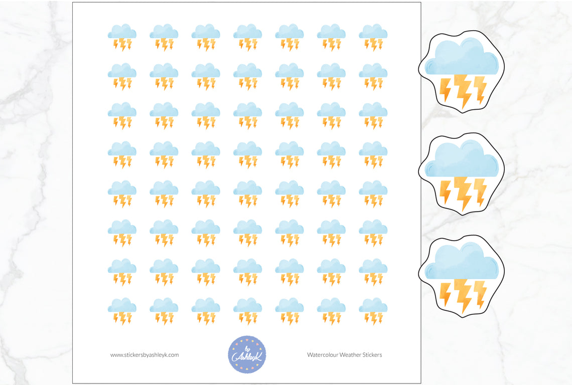 Thunder Storm Watercolour Weather Planner Stickers