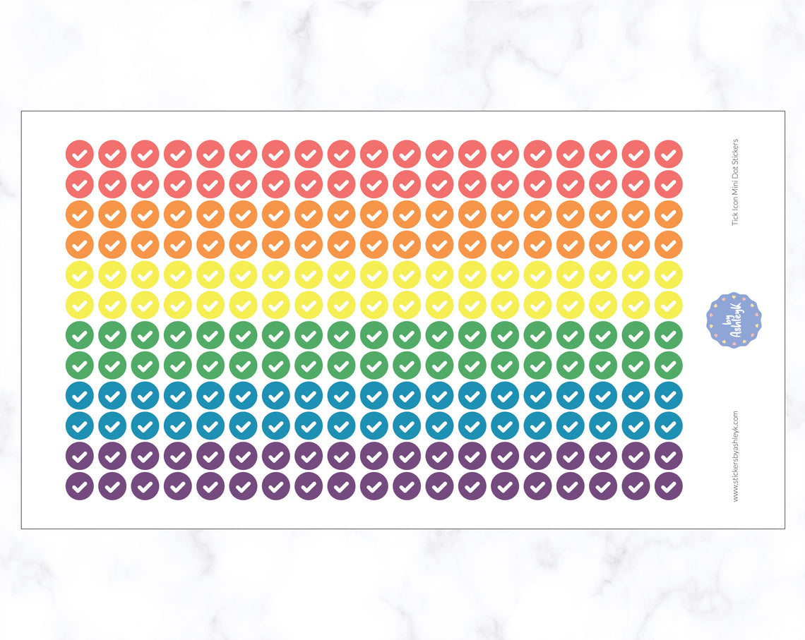 Tick Icon Mini Dot Stickers - Pastel Rainbow