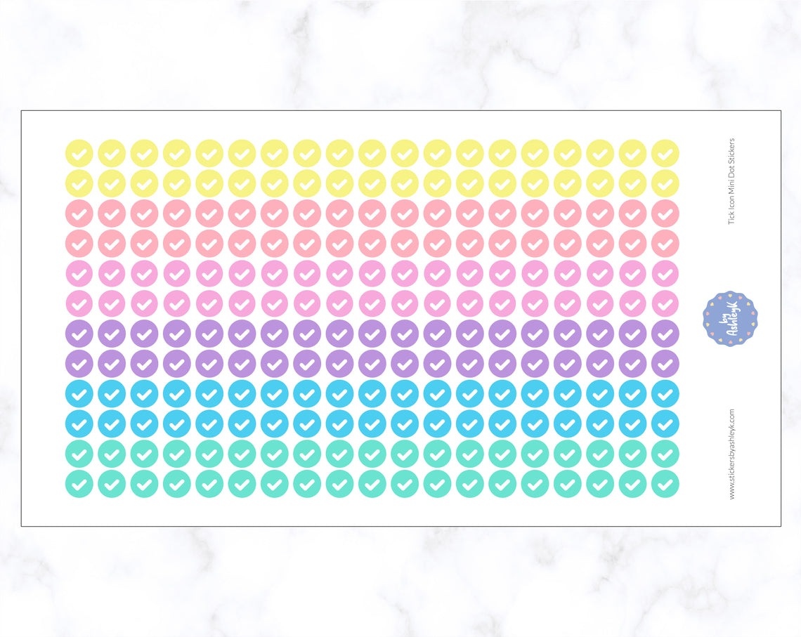 Tick Icon Mini Dot Stickers - Pastel