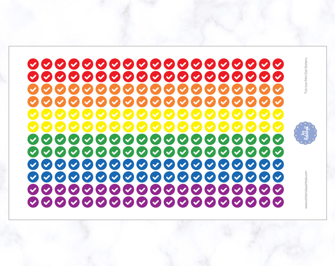 Tick Icon Mini Dot Stickers - Rainbow
