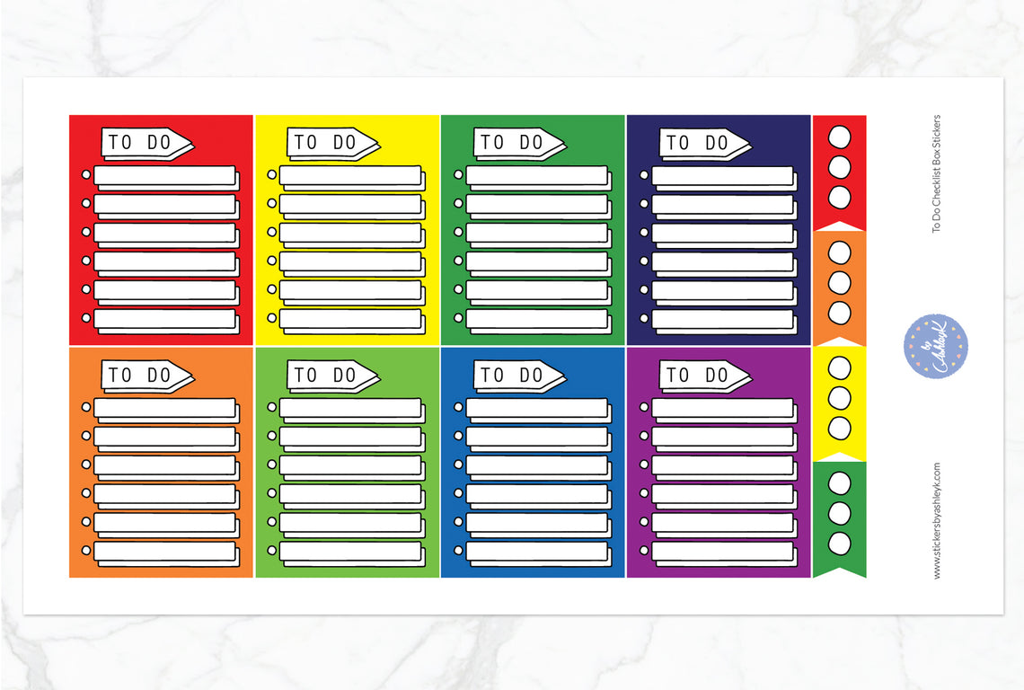 To Do Checklist Box Stickers - Rainbow