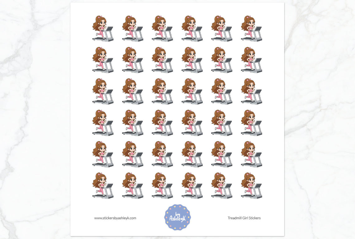 Treadmill Girl Stickers - Light Brunette