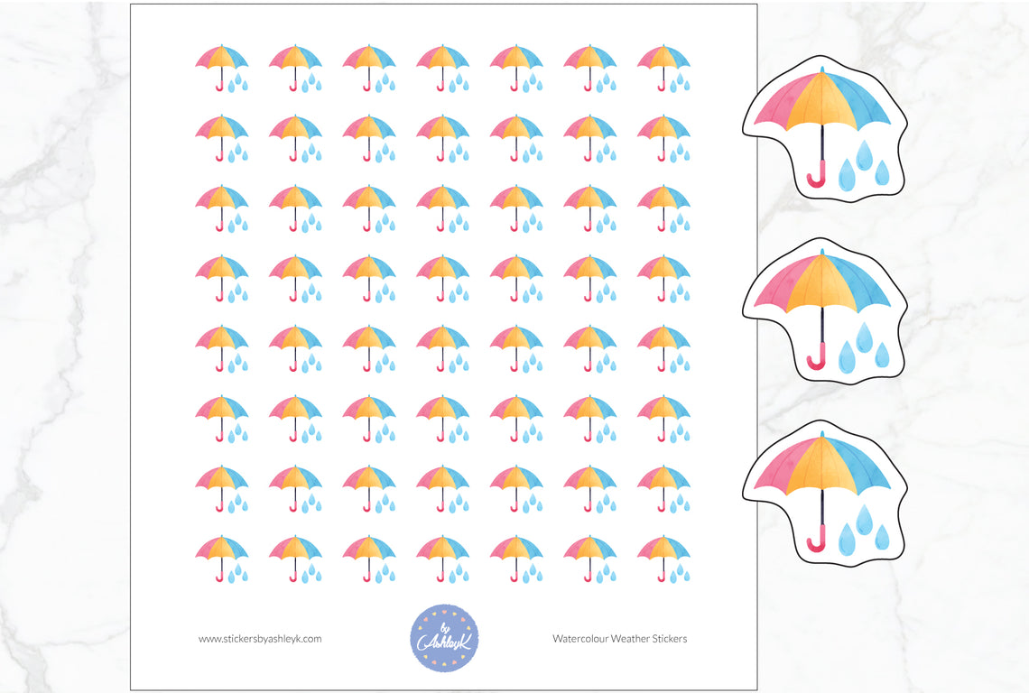 Umbrella Watercolour Weather Planner Stickers