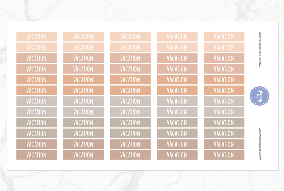Vacation Mini HeaderPlanner Stickers - Beige Neutral