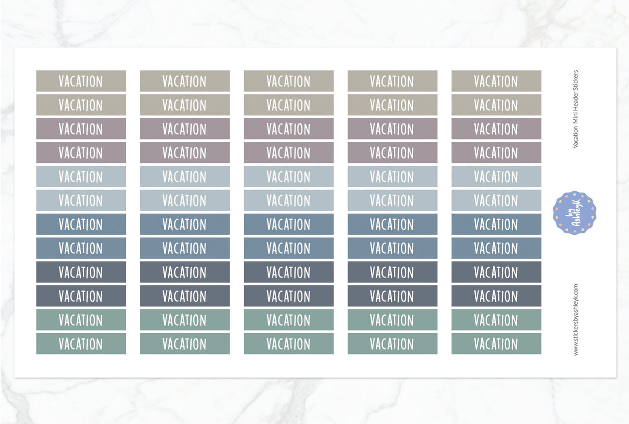Vacation Mini Header Planner Stickers - Modern Neutral