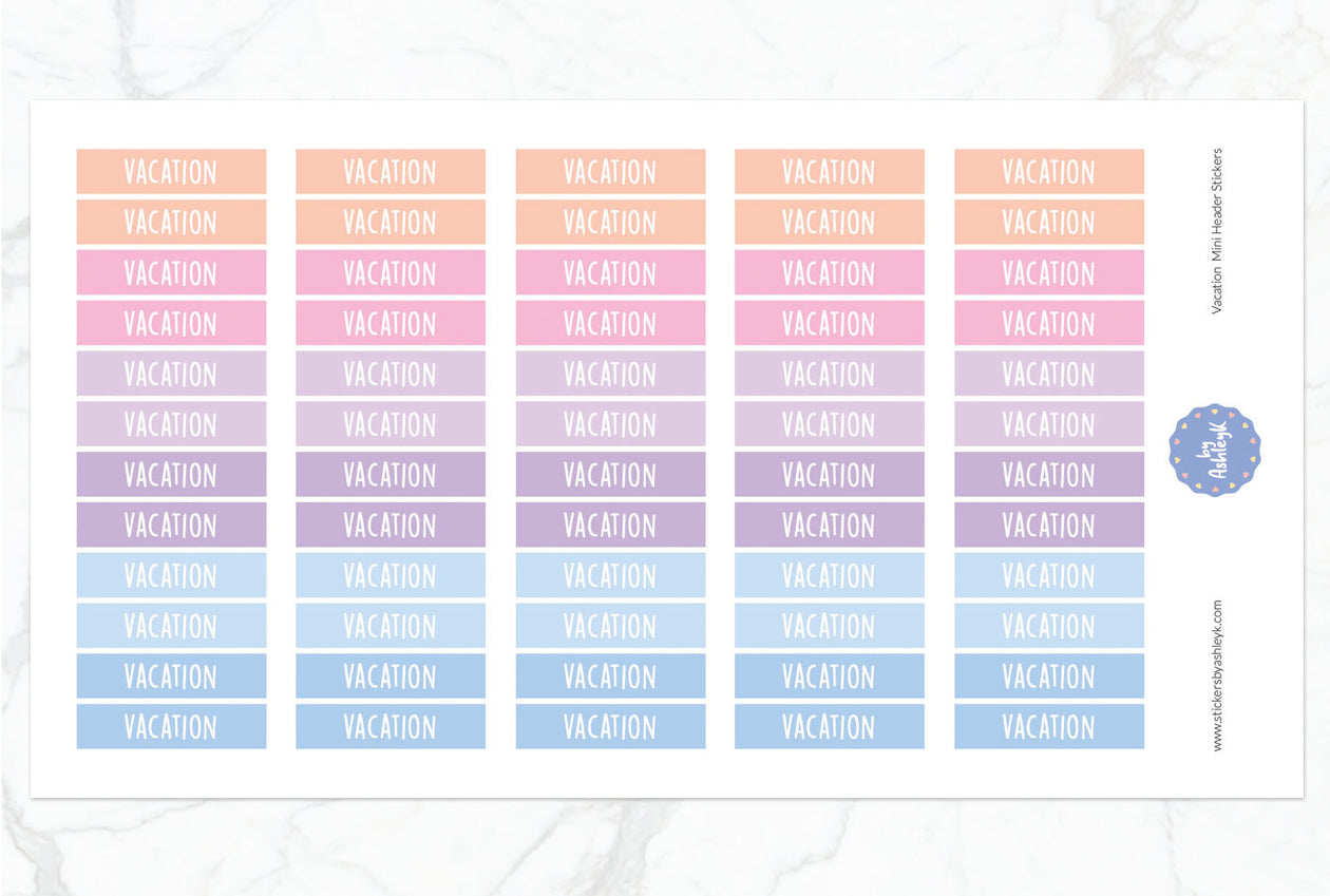 Vacation Mini Header Planner Stickers - Pastel Sunset