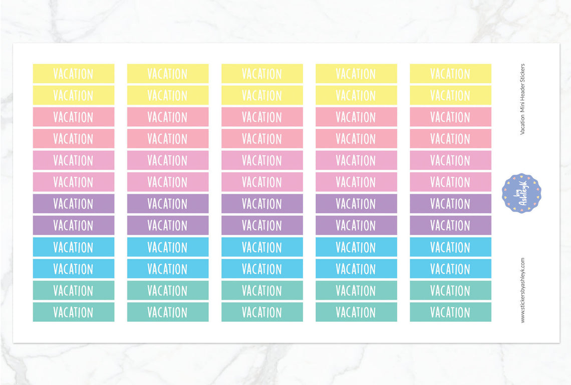 Vacation Mini Header Planner Stickers - Pastel