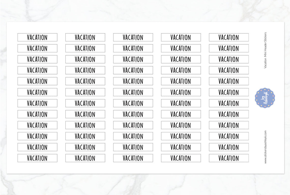 Vacation Mini Header Planner Stickers - White