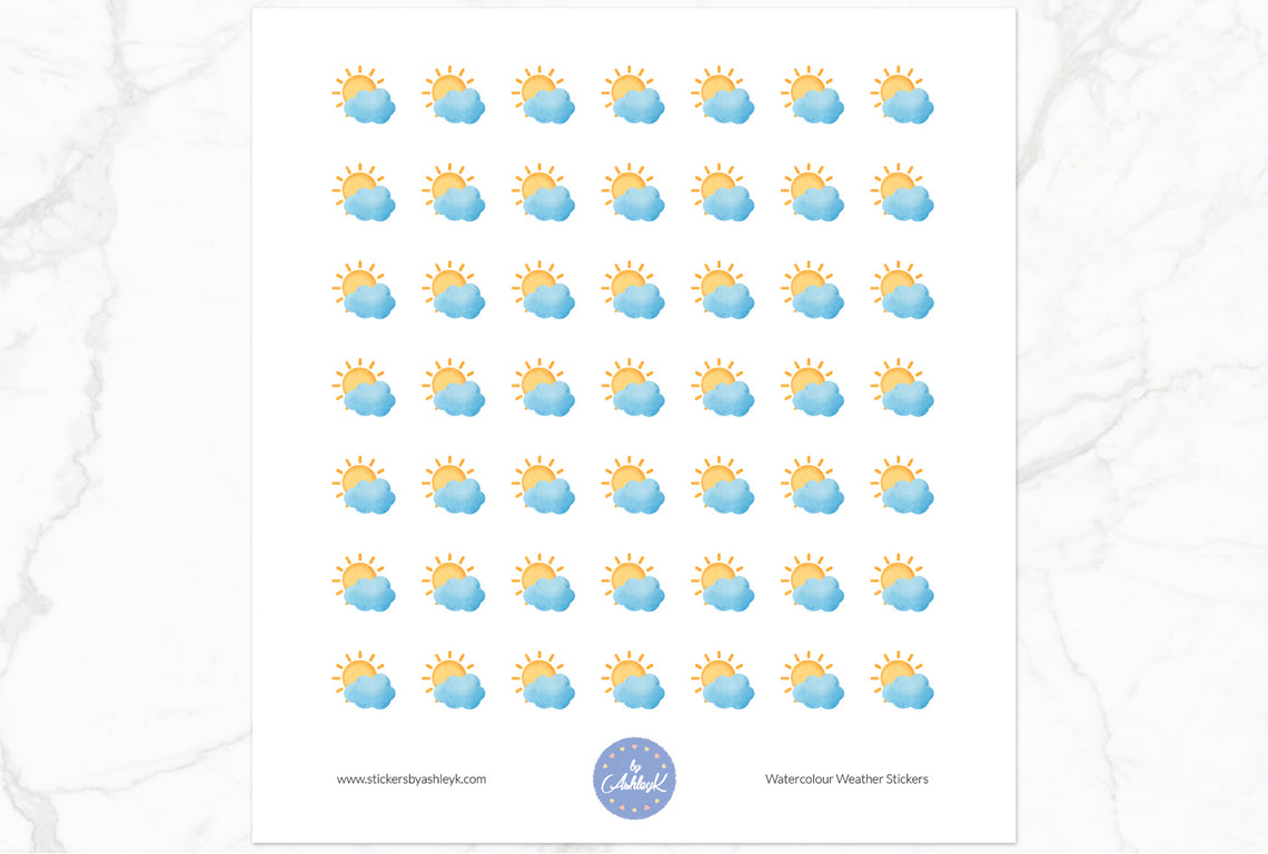 Partly Sunny Watercolour Weather Planner Stickers