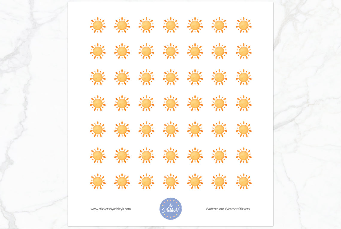 Sunny Watercolour Weather Planner Stickers