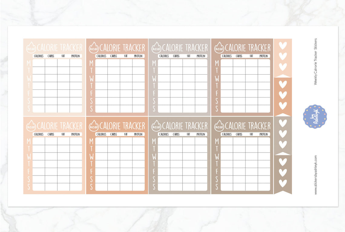 Weekly Calorie Tracker Planner Stickers - Beige Neutral