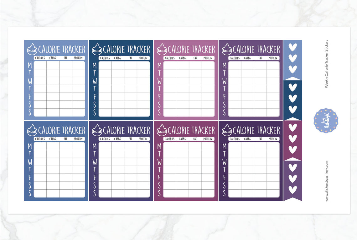 Weekly Calorie Tracker Planner Stickers - Blueberry