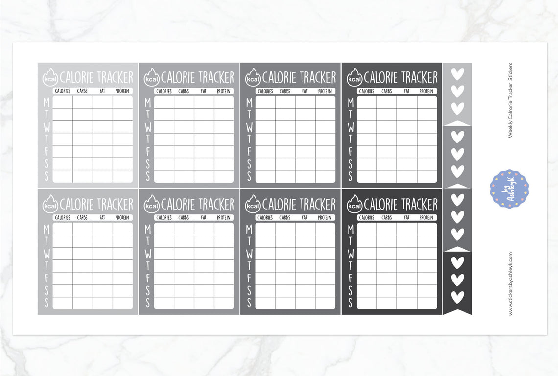 Weekly Calorie Tracker Planner Stickers - Monochrome