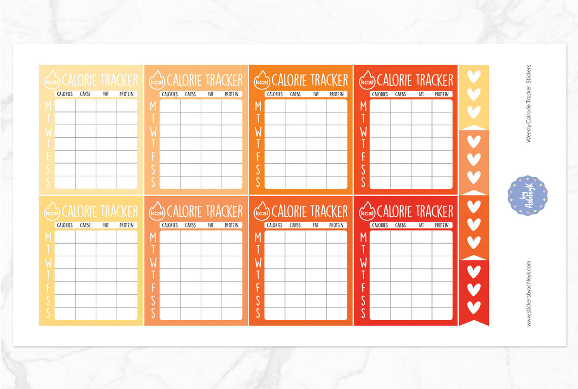 Weekly Calorie Tracker Planner Stickers - Orange