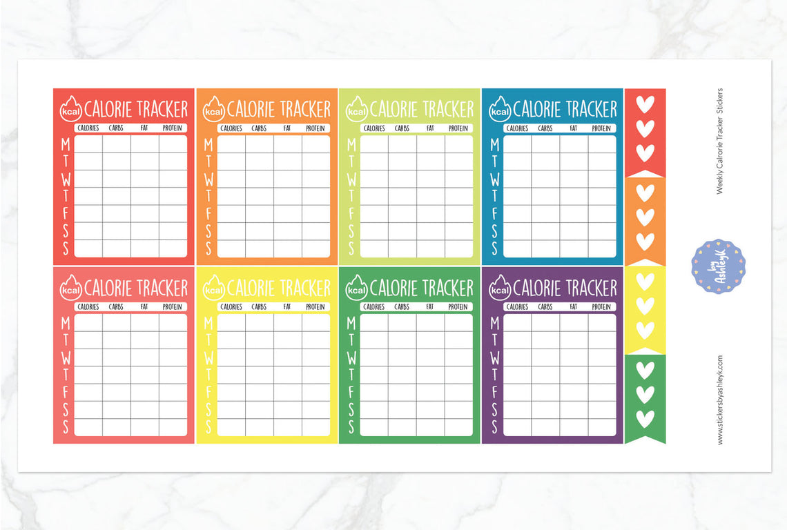 Weekly Calorie Tracker Planner Stickers - Pastel Rainbow
