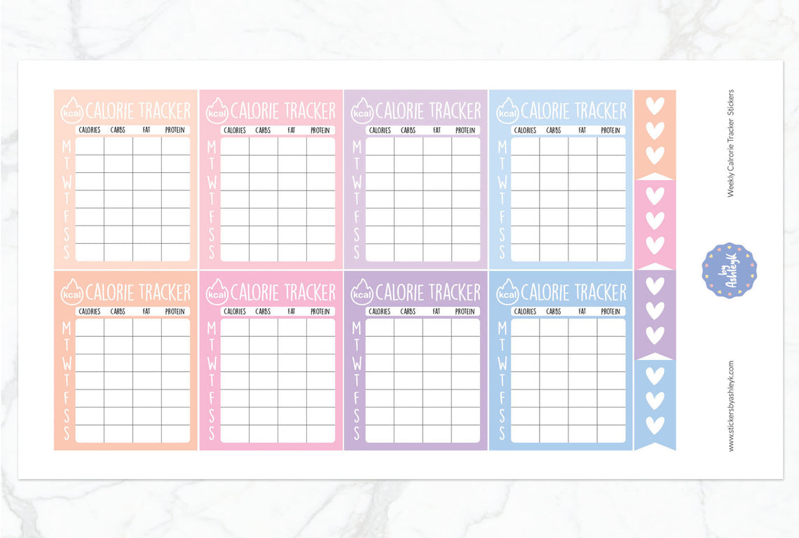 Weekly Calorie Tracker Planner Stickers - Pastel Sunset