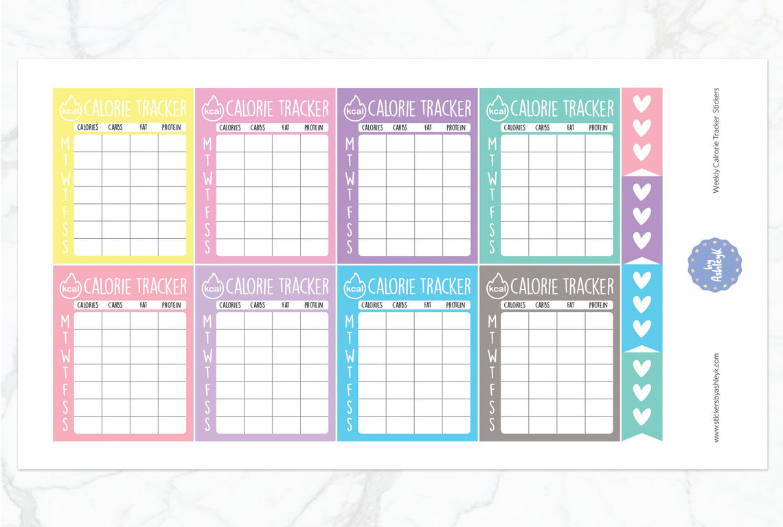 Weekly Calorie Tracker Planner Stickers - Pastel