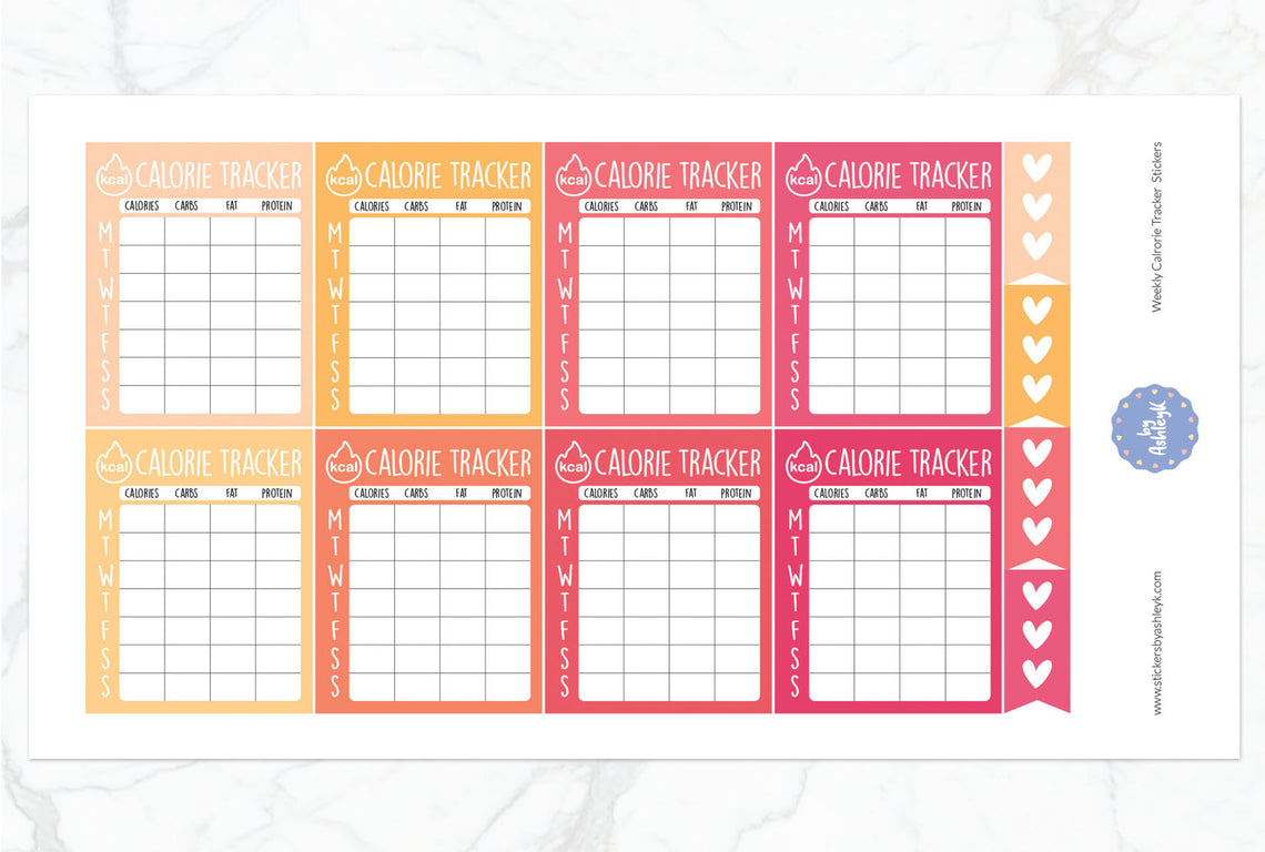 Weekly Calorie Tracker Planner Stickers - Peach
