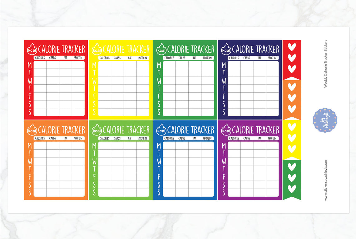 Weekly Calorie Tracker Planner Stickers - Rainbow