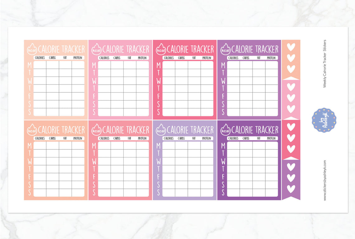 Weekly Calorie Tracker Planner Stickers - Raspberry