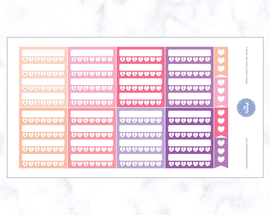 Weekly Habit Tracker Set Stickers - Raspberry