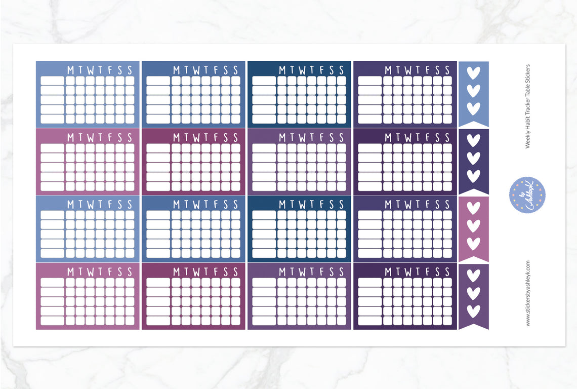 Weekly Habit Tracker Table Stickers - Blueberry