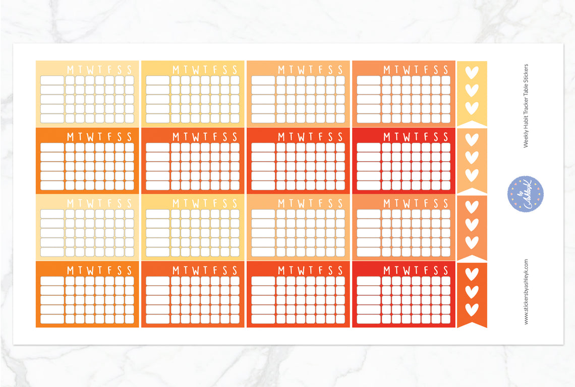 Weekly Habit Tracker Table Stickers - Orange