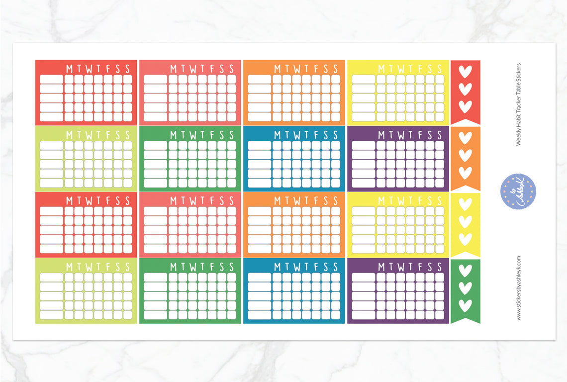 Weekly Habit Tracker Table Stickers - Pastel Rainbow