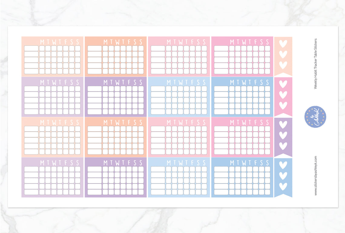 Weekly Habit Tracker Table Stickers - Pastel Sunset