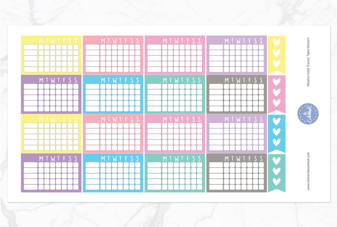 Weekly Habit Tracker Table Stickers - Pastel