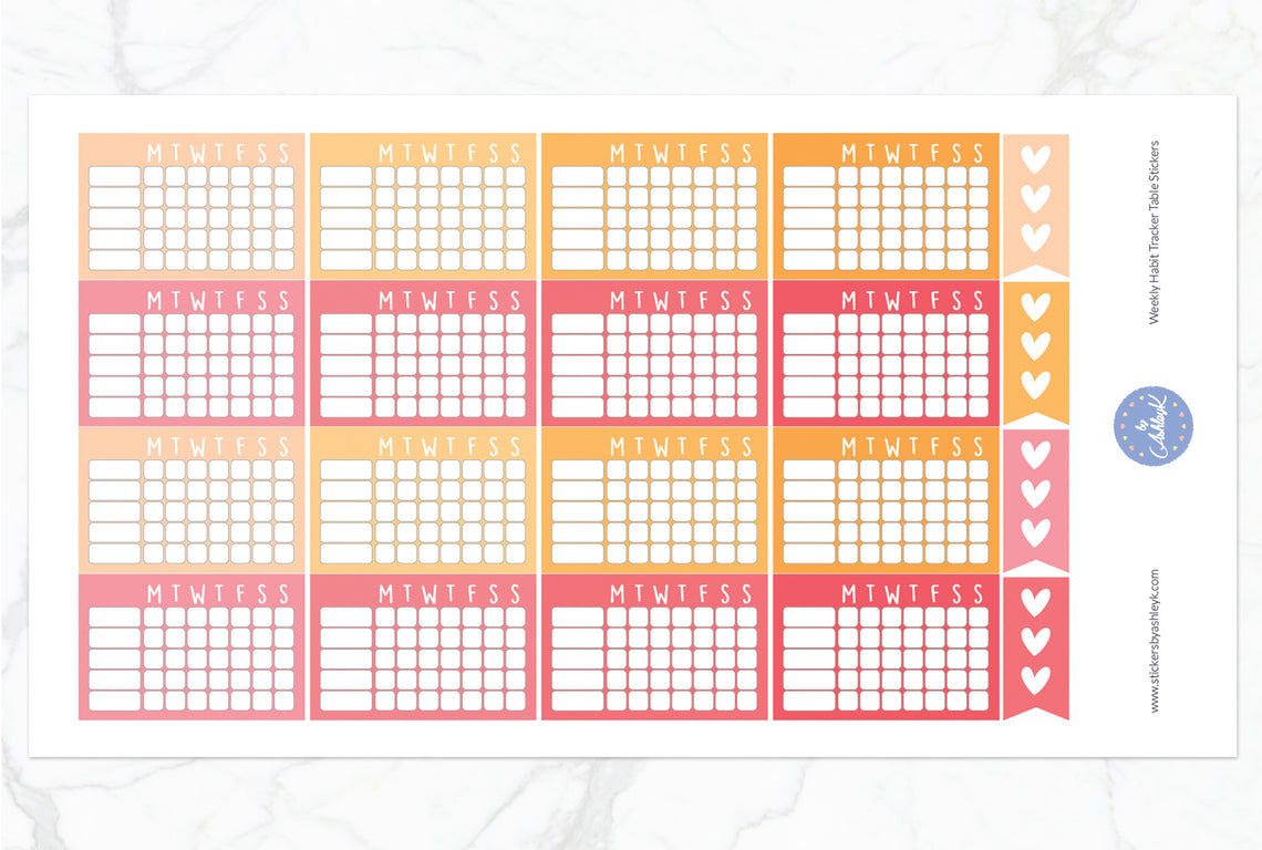 Weekly Habit Tracker Table Stickers - Peach
