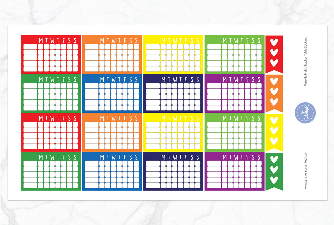 Weekly Habit Tracker Table Stickers - Rainbow