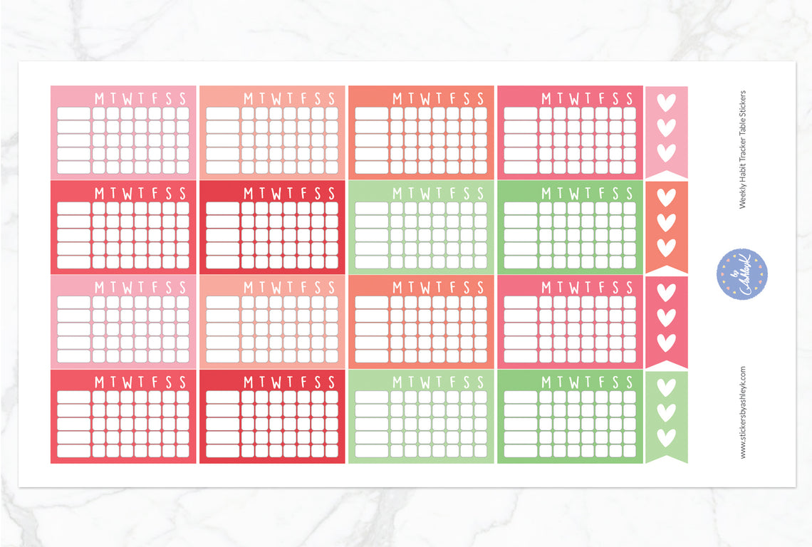 Weekly Habit Tracker Table Stickers - Strawberry
