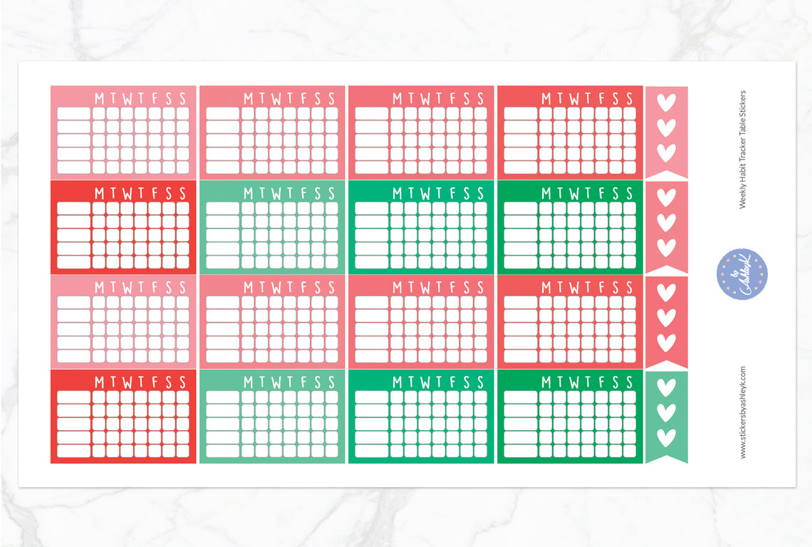 Weekly Habit Tracker Table Stickers - Watermelon