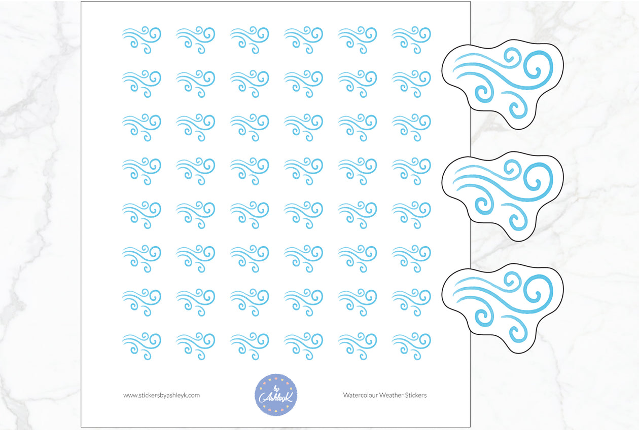 Wind Watercolour Weather Planner Stickers