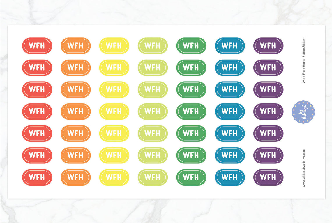 Work From Home Button Planner Stickers - Pastel Rainbow