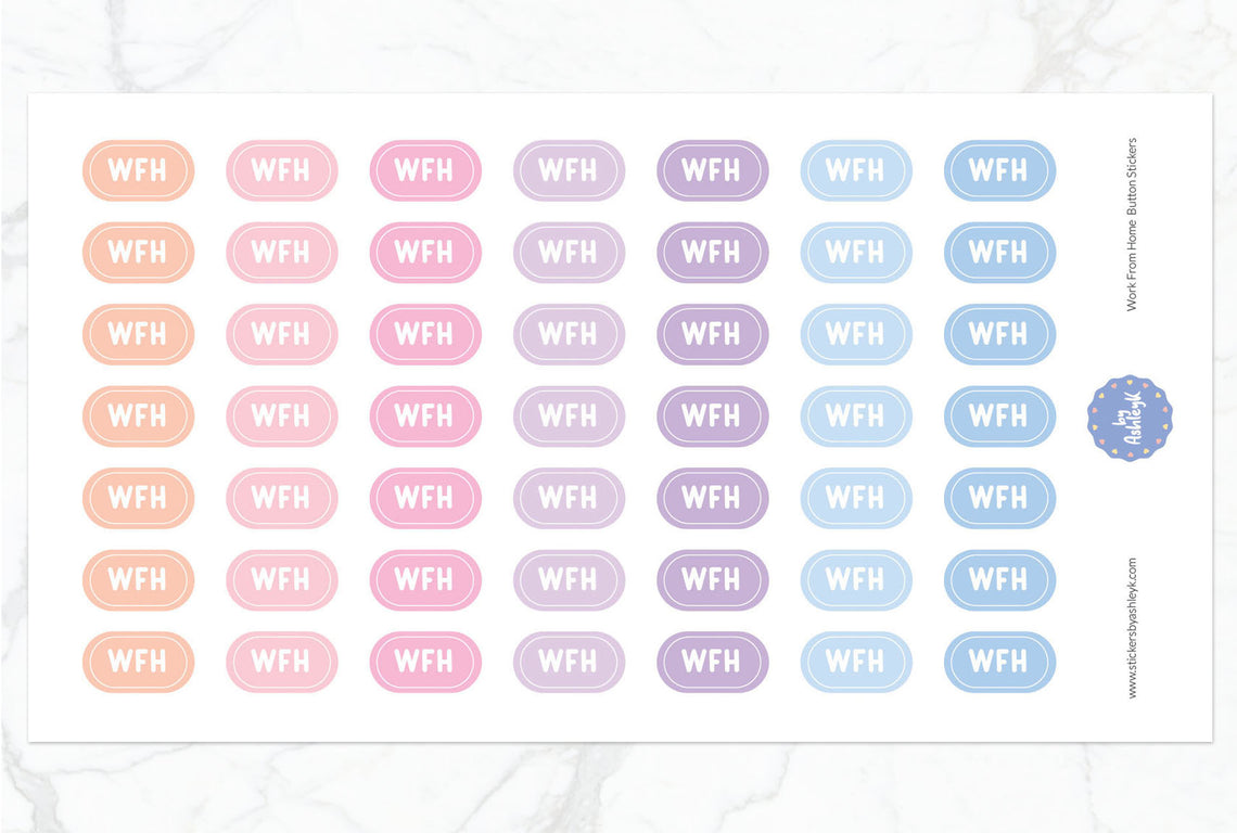 Work From Home Button Planner Stickers - Pastel Sunset
