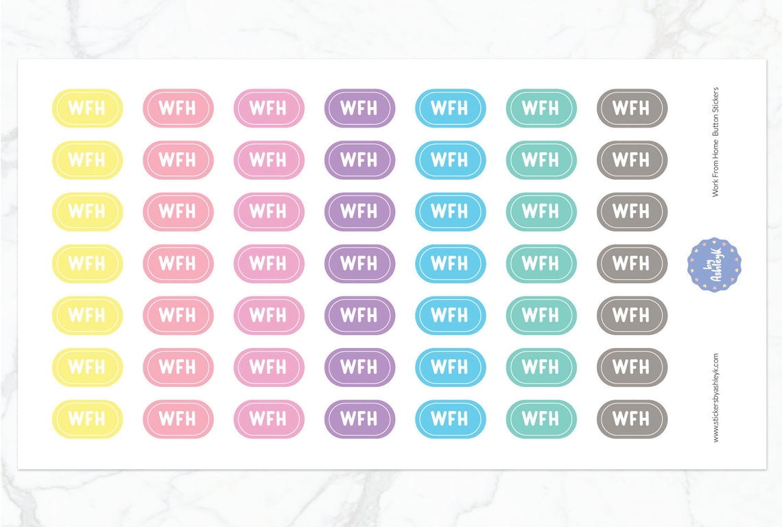 Work From Home Button Planner Stickers - Pastel