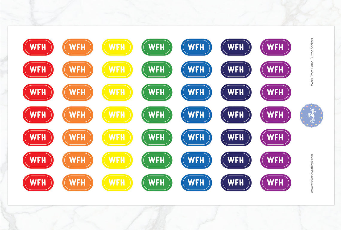 Work From Home Button Planner Stickers - Rainbow