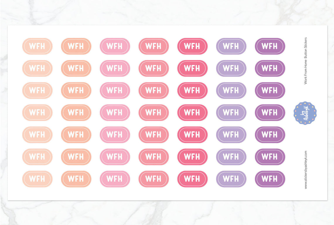 Work From Home Button Planner Stickers - Raspberry