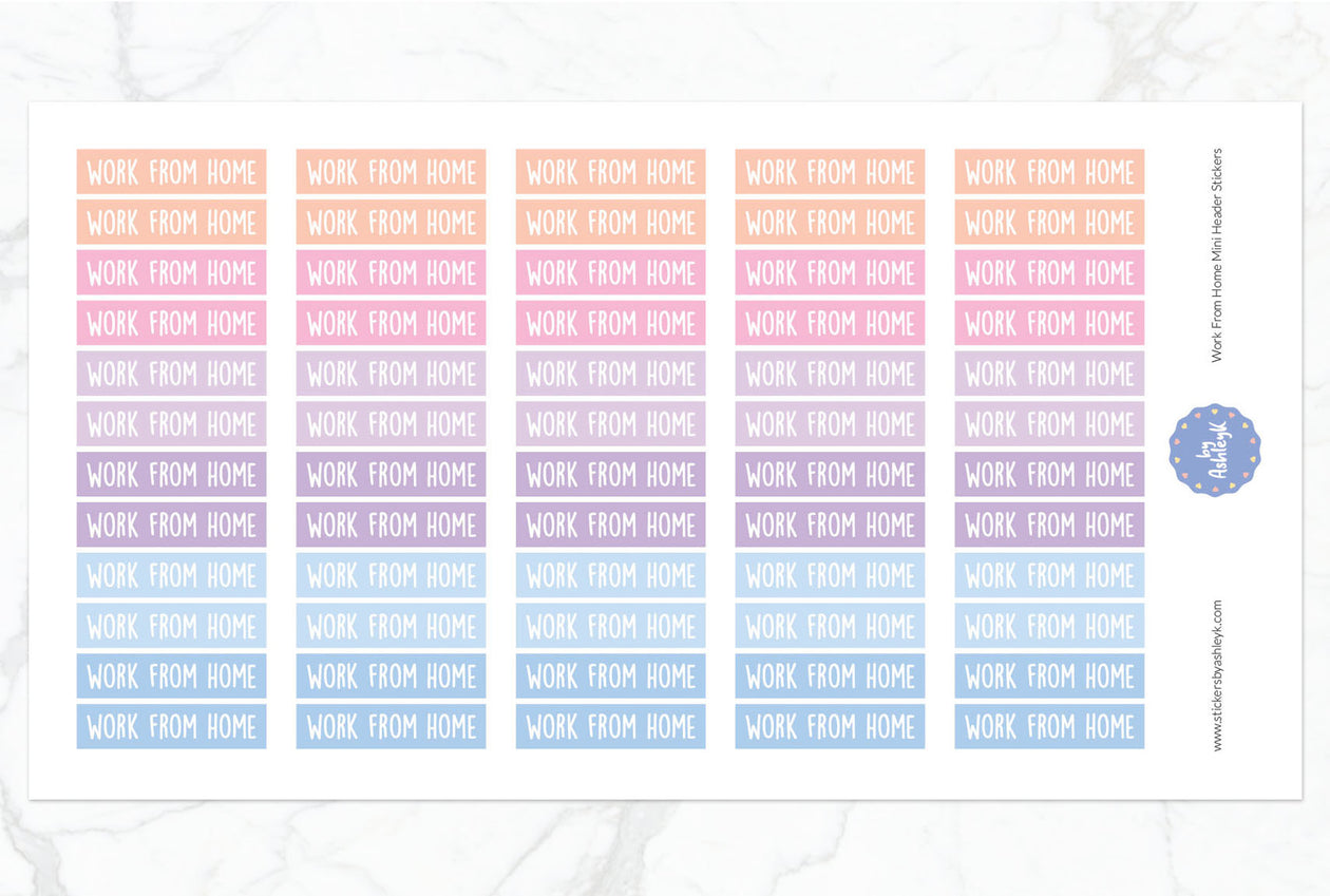 Work From Home Mini Header Planner Stickers - Pastel Sunset