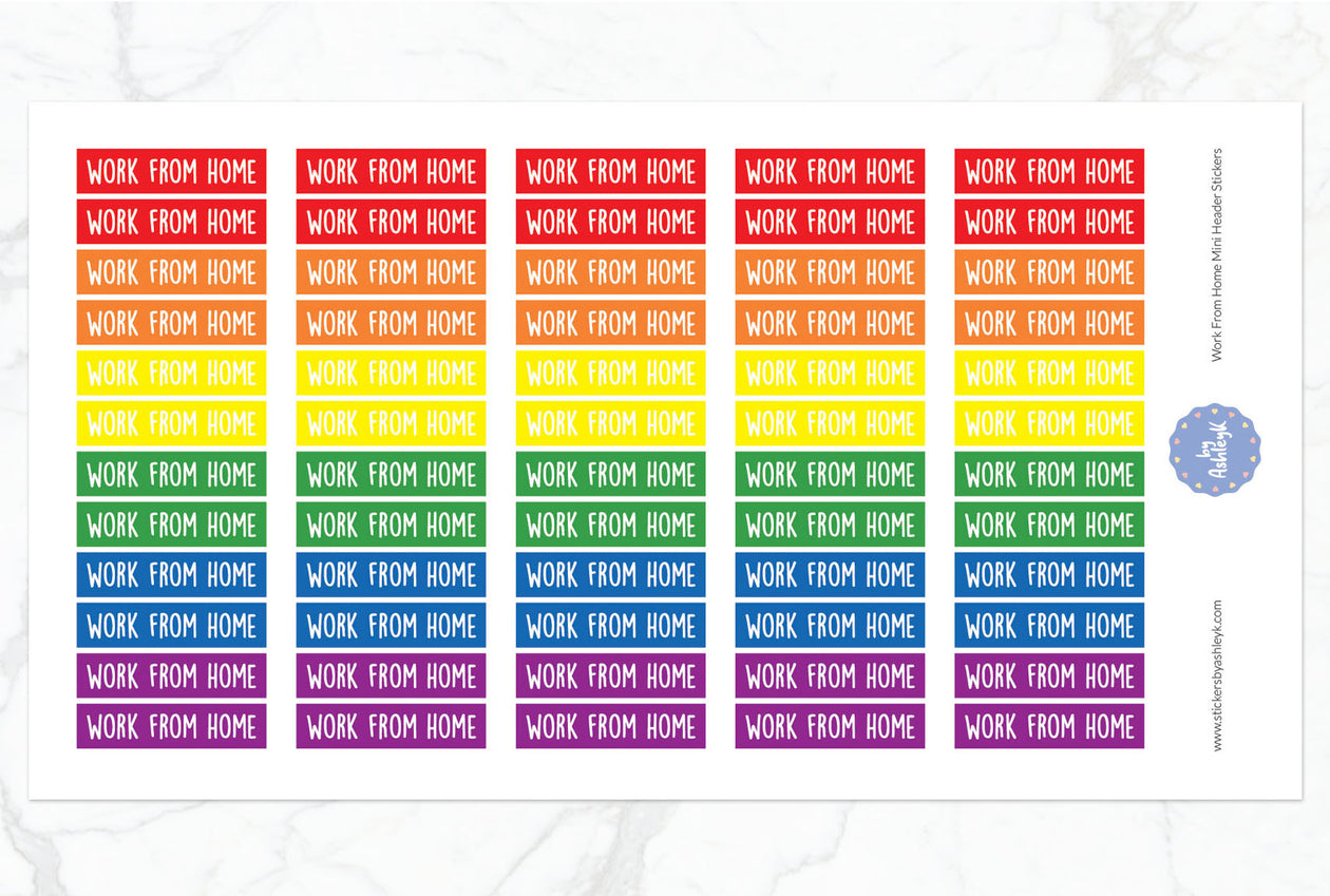 Work From Home Mini Header Planner Stickers - Rainbow