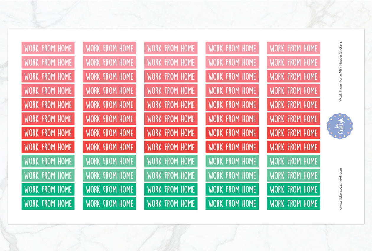 Work From Home Mini Header Planner Stickers - Watermelon