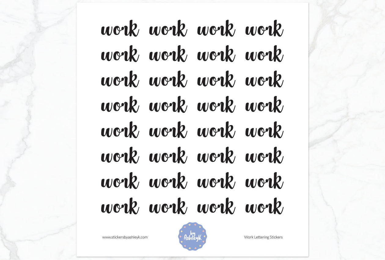 Work Lettering Planner Stickers - Black