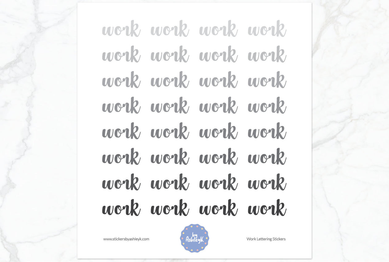 Work Lettering Planner Stickers - Monochrome
