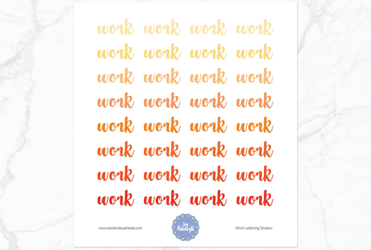 Work Lettering Planner Stickers - Orange